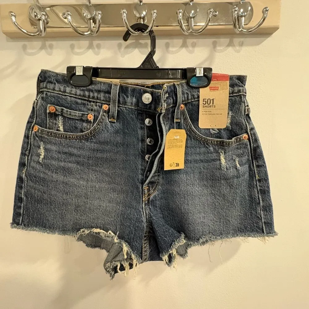Levi's Indigo Distressed Jean Button Fly Shorts